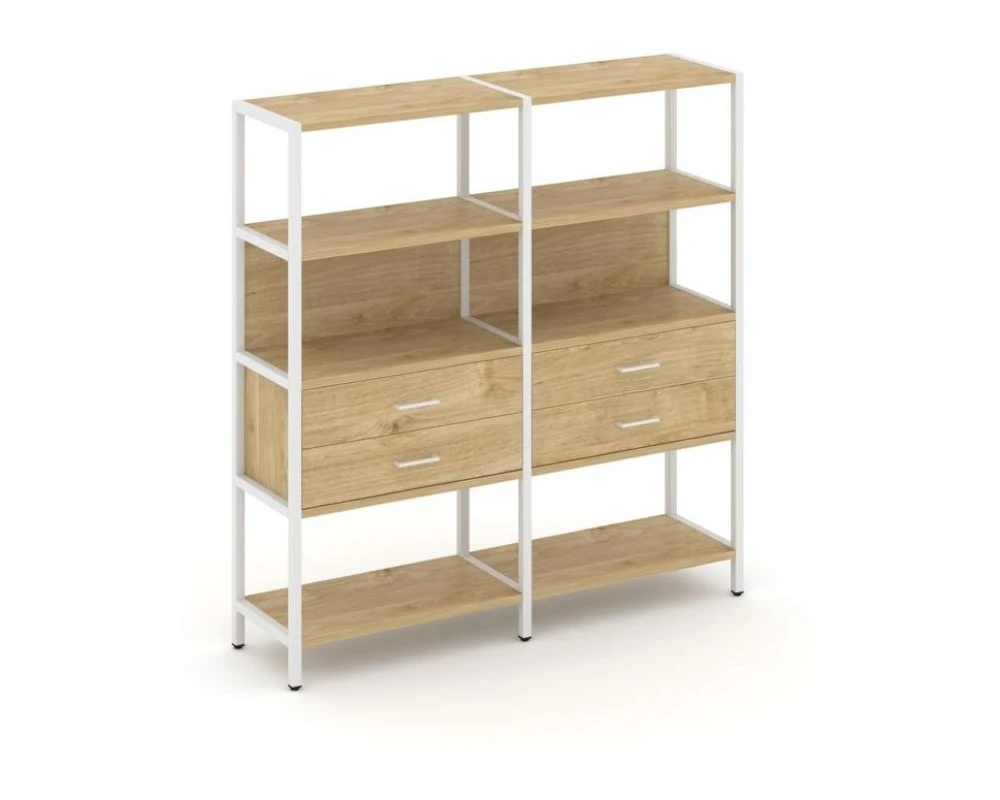 Двухсекционный стеллаж четырехярусный с ящиками 1590х400х1613 Шелф Систем / Shelf System