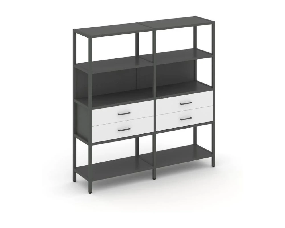 Двухсекционный стеллаж четырехярусный с ящиками 1590х400х1613 Шелф Систем / Shelf System