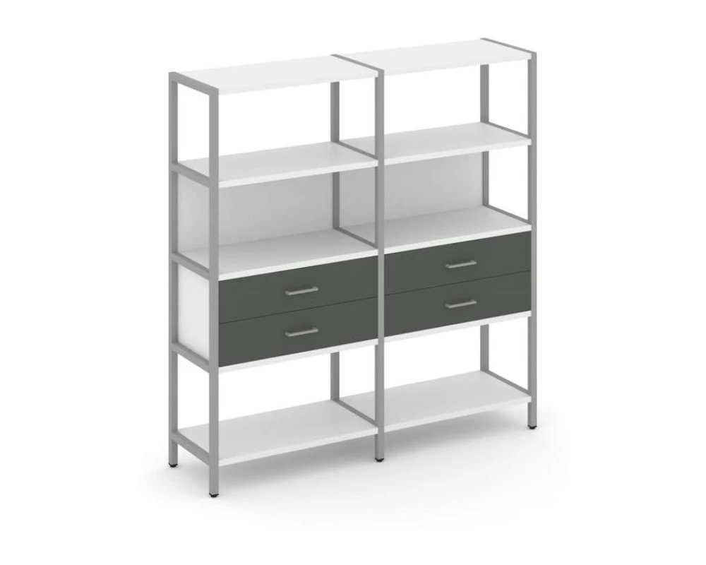 Двухсекционный стеллаж четырехярусный с ящиками 1590х400х1613 Шелф Систем / Shelf System