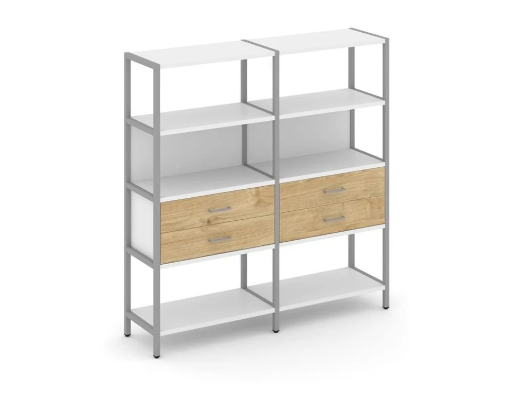Двухсекционный стеллаж четырехярусный с ящиками 1590х400х1613 Шелф Систем / Shelf System