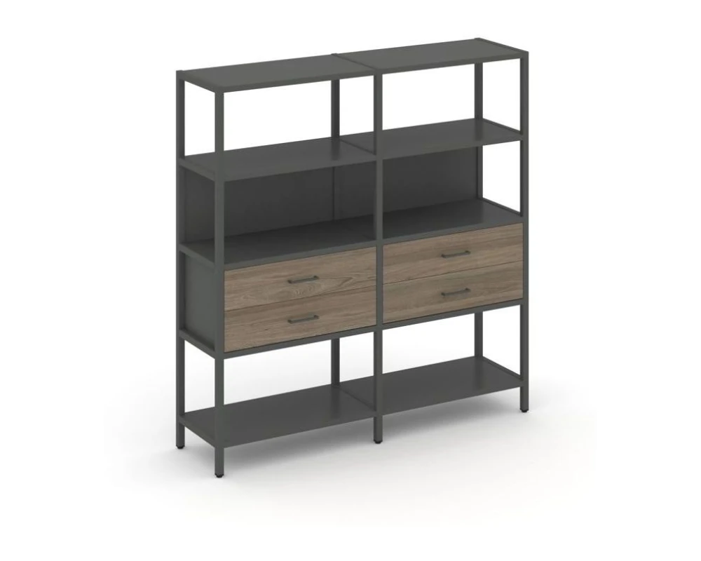 Двухсекционный стеллаж четырехярусный с ящиками 1590х400х1613 Шелф Систем / Shelf System