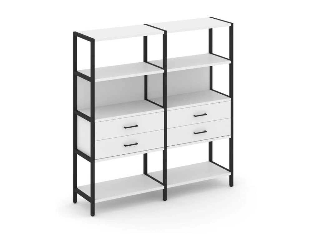 Двухсекционный стеллаж четырехярусный с ящиками 1590х400х1613 Шелф Систем / Shelf System