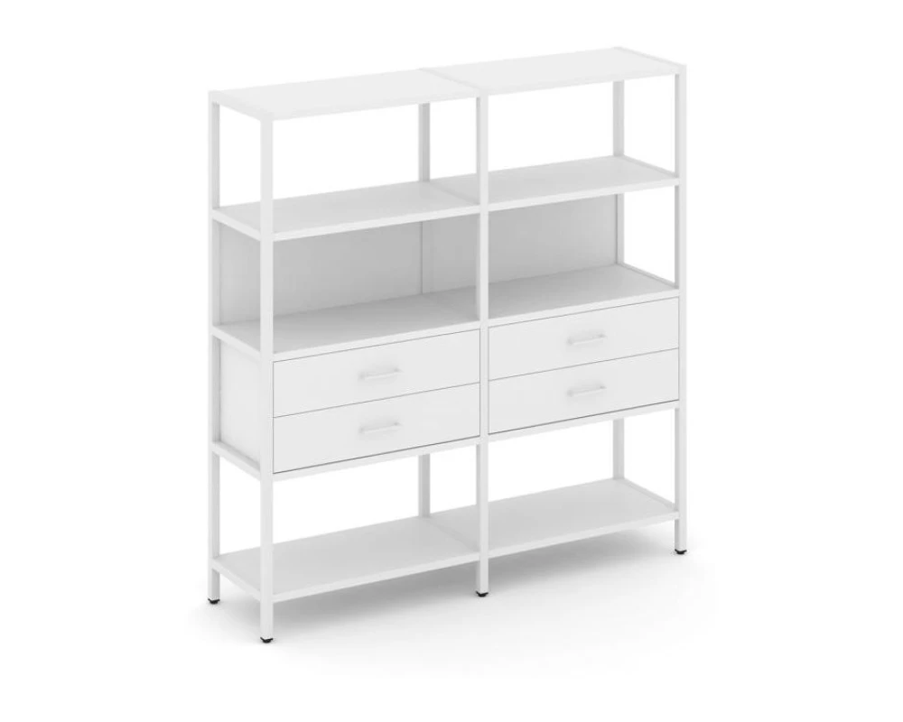 Двухсекционный стеллаж четырехярусный с ящиками 1590х400х1613 Шелф Систем / Shelf System