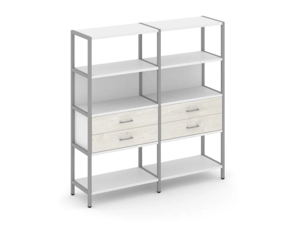 Двухсекционный стеллаж четырехярусный с ящиками 1590х400х1613 Шелф Систем / Shelf System