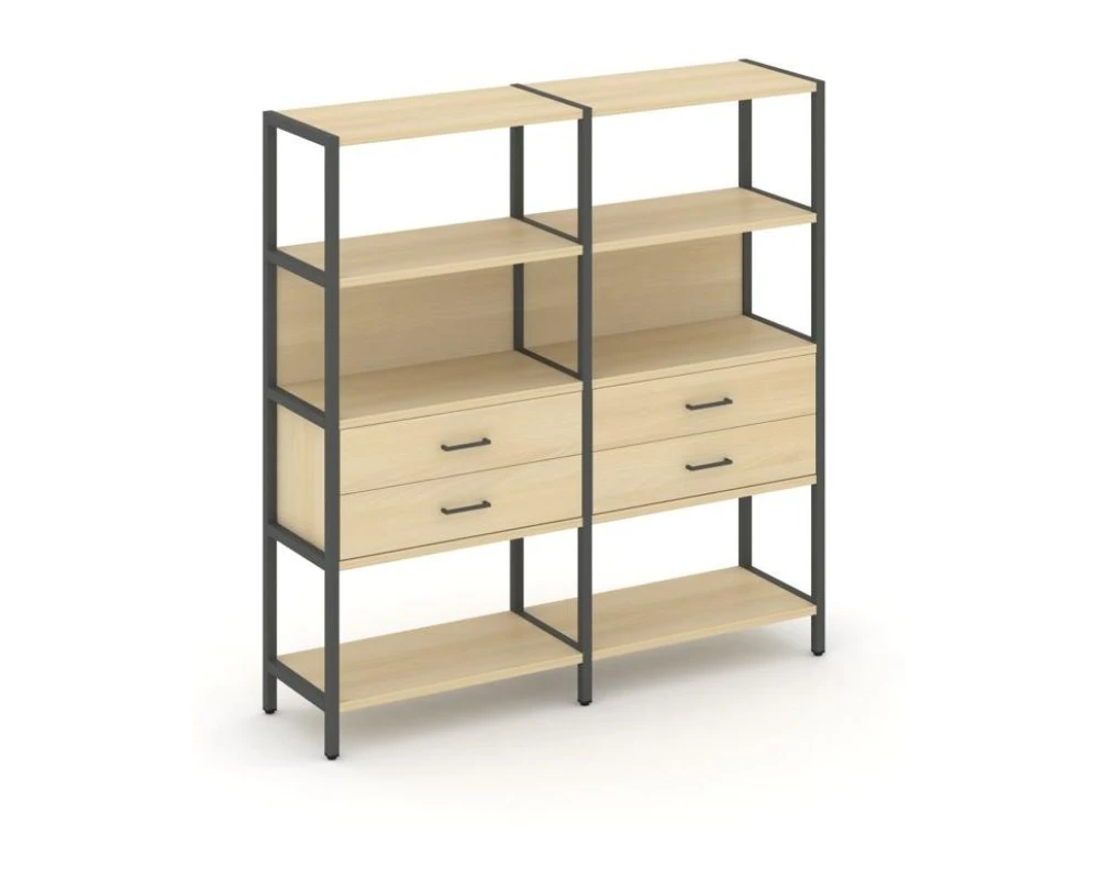 Двухсекционный стеллаж четырехярусный с ящиками 1590х400х1613 Шелф Систем / Shelf System