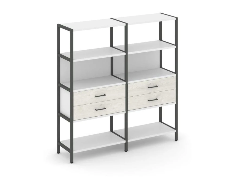 Двухсекционный стеллаж четырехярусный с ящиками 1590х400х1613 Шелф Систем / Shelf System