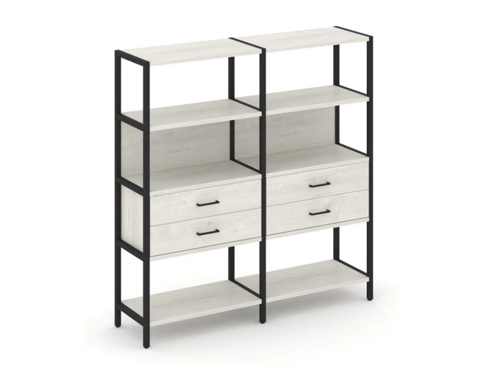 Двухсекционный стеллаж четырехярусный с ящиками 1590х400х1613 Шелф Систем / Shelf System