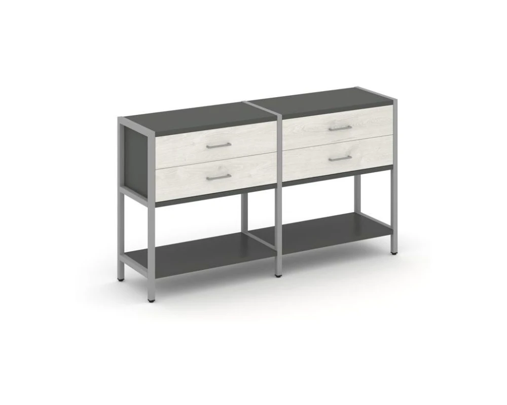 Двухсекционный стеллаж двухярусный с ящиками 1590х400х879 Шелф Систем / Shelf System