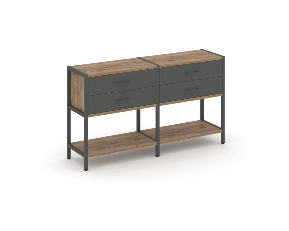 Двухсекционный стеллаж двухярусный с ящиками 1590х400х879 Шелф Систем / Shelf System