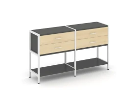 Двухсекционный стеллаж двухярусный с ящиками 1590х400х879 Шелф Систем / Shelf System images