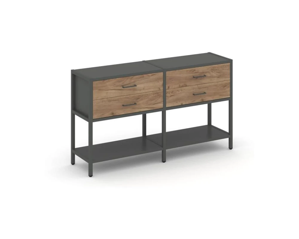 Двухсекционный стеллаж двухярусный с ящиками 1590х400х879 Шелф Систем / Shelf System