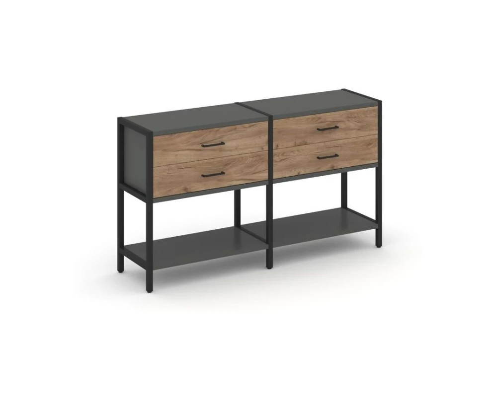 Двухсекционный стеллаж двухярусный с ящиками 1590х400х879 Шелф Систем / Shelf System