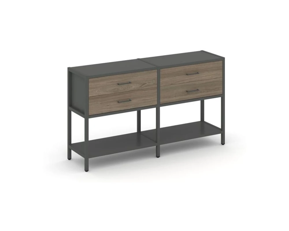 Двухсекционный стеллаж двухярусный с ящиками 1590х400х879 Шелф Систем / Shelf System